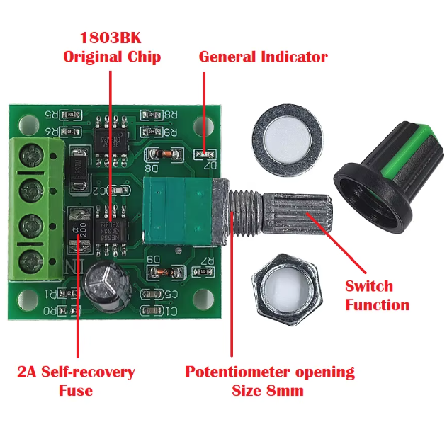 PWM Motor Speed Controller Low Voltage 1803BK Motor Speed Regulator Switch PWM Adjustable Drive Module – KSH 400 at CLOUD SENSORS Mombasa – Top quality motors. Best electronics in Kenya. Shop now for Arduino, ESP32, sensors and IoT devices.